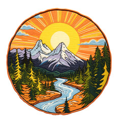 mountain embroidered patch isolated on transparent background Remove png, Clipping Path, pen tool