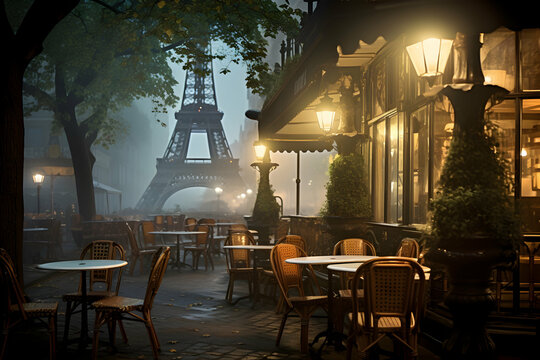 Fototapeta Early foggy morning on a fictional street in Paris