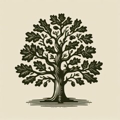 illustration of oak tree, suitable for vintage logo design, ai generated - obrazy, fototapety, plakaty