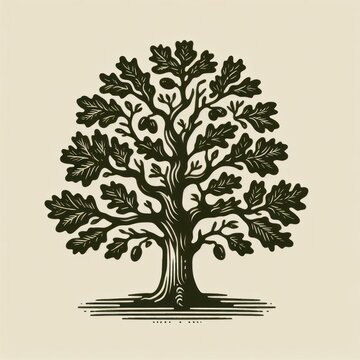 illustration of oak tree, suitable for vintage logo design, ai generated