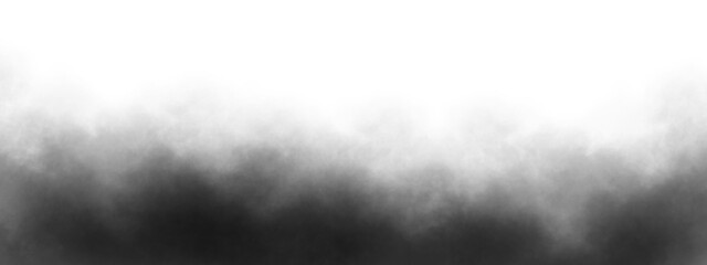 Horizontal transparent background with abstract floating black smoke. Grey color clouds smoke fog texture overlays - obrazy, fototapety, plakaty