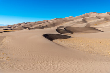 Wide view of high sand dunes, Great Sand Dunes National Park, Preserve Colorado