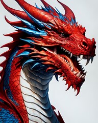 a red and blue dragon fantasy art