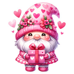 Fototapeta premium Red Valentines Gnome Clipart, Watercolor Gnome Valentine's Clipart, Romantic and Festive Gnomes for Valentine's Day Designs