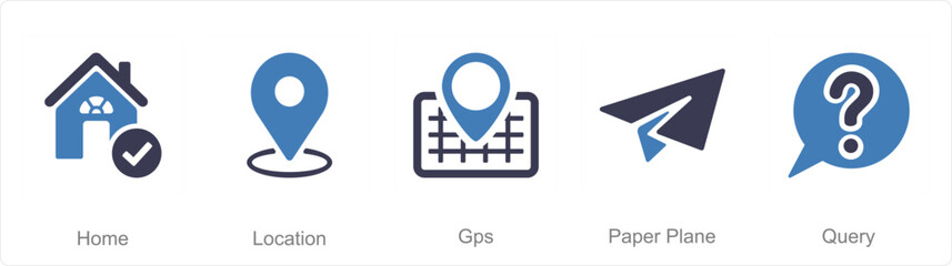 A set of 5 Contact icons as home, location, gps