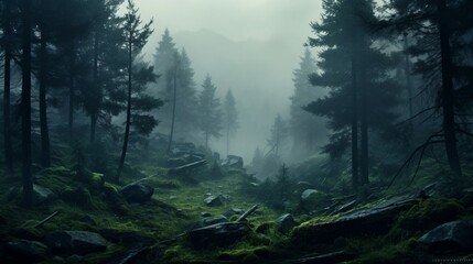 Mysterious Forest in Dense Fog on Transparent Background, PNG, Generative Ai