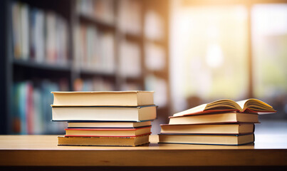 Stack of Books on Wooden Table