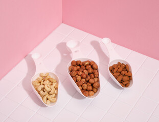 Good nutrition. Ingredients for vegan. Nuts for healthy eating.