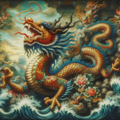 Fototapeta na wymiar Asian dragon image oil painting style