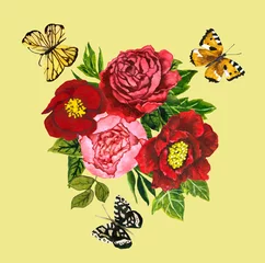 Poster Bouquet with butterflies on beige © Svetica Rockstone