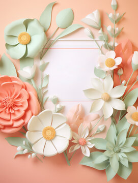 Fototapeta A template of spring sale banner with flowers in pastel color background.
