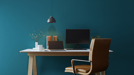 Office Work Desk Background with Simple Walls, 3d rendering