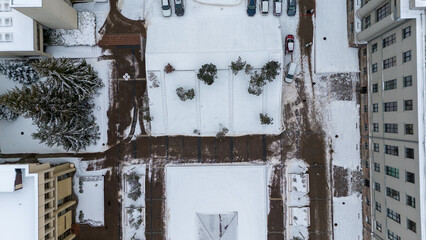 Drone photography of small park in a city during winter