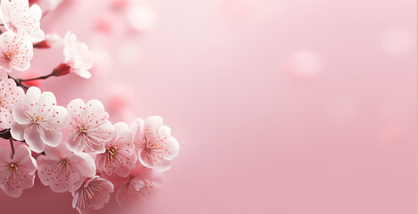 Delicate pink watercolor spring background with flowers. Copy space - obrazy, fototapety, plakaty