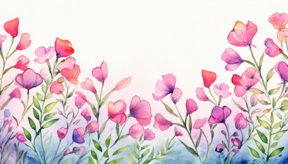 Delicate watercolor spring background with flowers