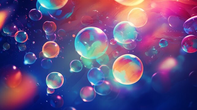 abstract pc desktop wallpaper background with flying bubbles on a colorful background