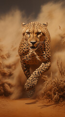 Cheetah Sprinting in Dusty Savannah