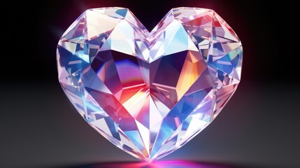 Naklejka na ściany i meble Pink Crystal heart background. Happy Valentines Day, wedding concept. Symbol of love. Diamond gemstones crystalline hearts semi precious jewelry. For greeting card, banner, flyer, party invitation..