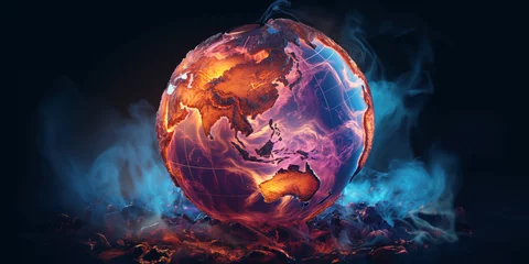 Foto op Canvas Panoramic space view of overheated earth globe. Global warming concept. © LeManna