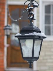 view of a street lamp in winter