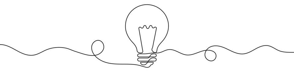Continuous line drawing of light bulb. Single line electric lamp icon.