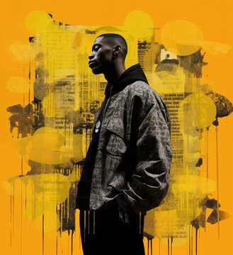 Generative AI image of a man in urban rap fashion