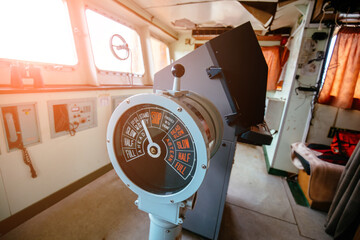 Navigational bridge and control device on old abandoned ship