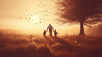 Fathers day sunset in the mountains, Father and childern ,love 