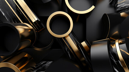 3d abstract black gold minimalist background cut tube