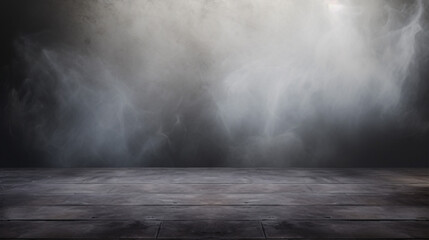 Atmospheric mist embraces a dark concrete floor, creating an evocative texture. - obrazy, fototapety, plakaty