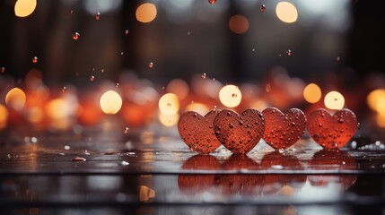 Red hearts background, Valentine's Day greeting card. lights Bokeh background. Love concept