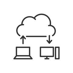 Data exchange via cloud service, linear icon. Line with editable stroke