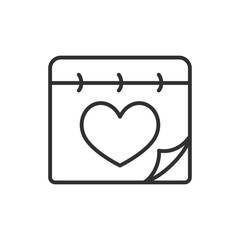 Day of love on the calendar, linear icon. Valentine's day, engagement, wedding. Line with editable stroke