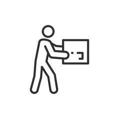 Person carrying a box, linear icon. Loader, delivery man. Line with editable stroke