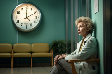 Portrait of an elderly woman in a waiting room at the hospital