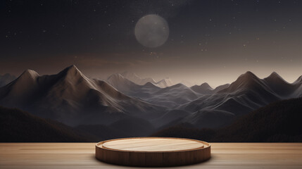 empty minimalistic podium for product presentation with night starry sky