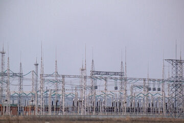 Transformer station. Electricity distribution station at an environmentally friendly wind power...