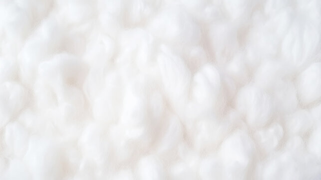 Close-up of white fluffy cotton background, abstract luxury wadding cloud texture. Generative AI