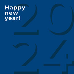 Joyeux nouvel an 2024 modèle 3D carré avec numéro. Carte de vœux pour la célébration de la nouvelle année 2024. Design vectoriel, illustration,  bleu, moderne, jeux avec les chiffres, et éditable.