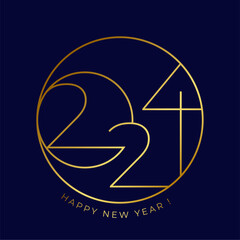 Joyeux nouvel an 2024 modèle carré avec numéro fin. Carte de vœux de luxe pour la célébration de la nouvelle année 2024. Design de cercle vectoriel, illustration,  richesse, succès, logo, or.