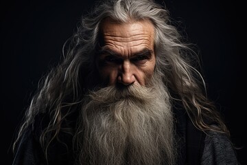 Portrait of very old man with long beard and grey hair