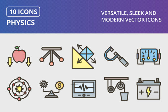 Physics Thick Line Filled Colors Icons Set