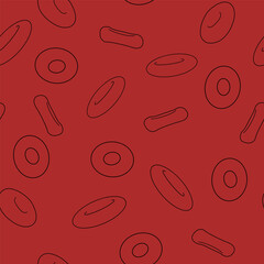 Vector flat blood cell seamless pattern illustration. Streaming outline erythrocytes on red background.