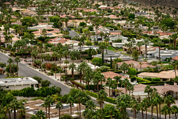 Aerial view of a mid century modern neighborhood in Palm Springs, California