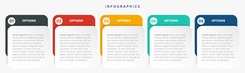 Modern business infographic template, square shape with 5 options or steps icons - obrazy, fototapety, plakaty