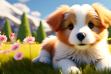 Cute puppy in the grass (Generative AI)