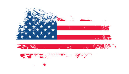 Grunge US Flag brush stroke effect. USA flag brush paint use to 4 of July American President Day. United States of America flag with watercolor paint brush strokes texture or grunge texture design. 