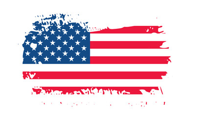 Grunge US Flag brush stroke effect. USA flag brush paint use to 4 of July American President Day. United States of America flag with watercolor paint brush strokes texture or grunge texture design. 