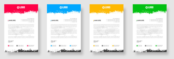 Grunge brush stroke effect corporate business letterhead design template set. letter head brush paint template. watercolor paint brush strokes texture or grunge texture corporate business letterhead.