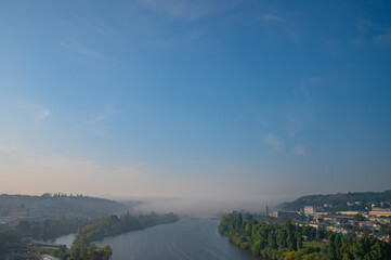 Prague, Czech Republic - September 27, 2023 - Panoramic view of Prague and the surrounding area while walking on Vysehrad.
